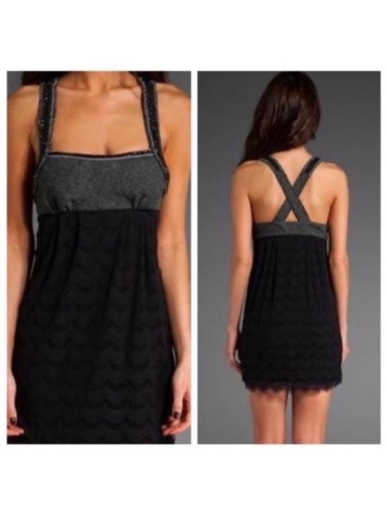 Free People Dresses & Skirts - Free People all The Right Moves Gray and Black Beaded Tweeted Lace Dress